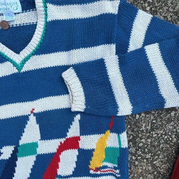Doncaster Sport Blue and White Knit Sweater - Picture 1 of 6